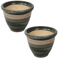 Sunnydaze Purlieu Ceramic Planter - 12" - Tempest - Set of 2 by