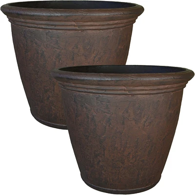 Sunnydaze 24 in Anjelica Unbreakable Polyresin Planter - Rust - Set of 2 by