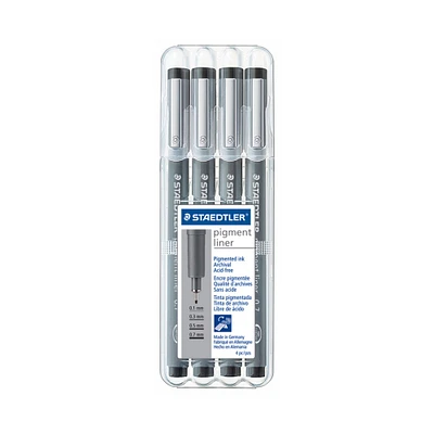 Staedtler Pigment Liner Pen Set, 4-Pens, Black, Assorted Tips