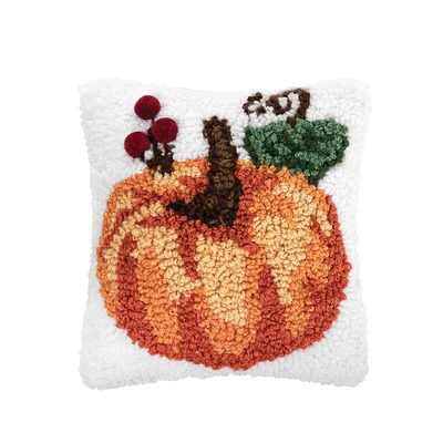 8" x 8" Pumpkin Hooked Petite  Size Fall Pillow