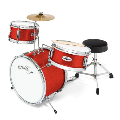 Ashthorpe 3-Piece Complete Junior Drum Set - Beginner Kit with 14" Bass, Adjustable Throne, Cymbal, Pedal & Drumsticks