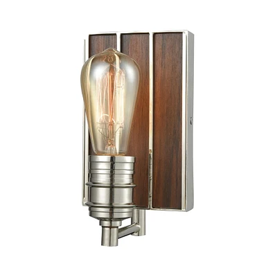 Elk Showroom Brookweiler 1-Light Vanity Lamp in Polished Nickel with Dark Wood Backplate