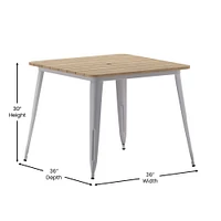 Merrick Lane Dryden Indoor/Outdoor Dining Table with Umbrella Hole, 36" Square All Weather Poly Resin Top and Steel Base