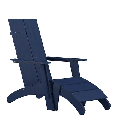 Merrick Lane Piedmont Adirondack Modern Slatted Back Patio Chair With Accompanying Foot Ottoman