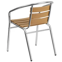 Emma and Oliver Aluminum Commercial Indoor-Outdoor Restaurant Stack Chair with Triple Slat Faux Teak Back