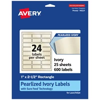 Avery Pearlized Ivory Rectangle Labels with Sure Feed Technology, 1" x 2.5"