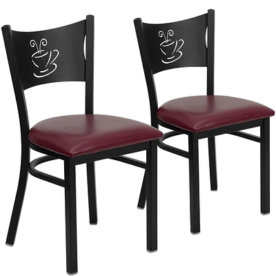 Emma and Oliver 2 Pack Coffee Back Metal Restaurant Chair