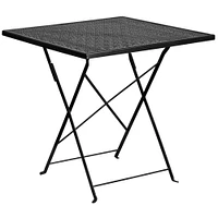 Emma and Oliver Commercial 28" Square Metal Folding Patio Table Set w/ 4 Square Back Chairs