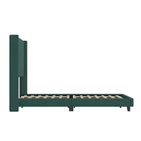 Merrick Lane Sana Modern Upholstered Platform Bed Frame with Padded, Tufted Wingback Headboard and Wood Support Slats, No Box Spring Required