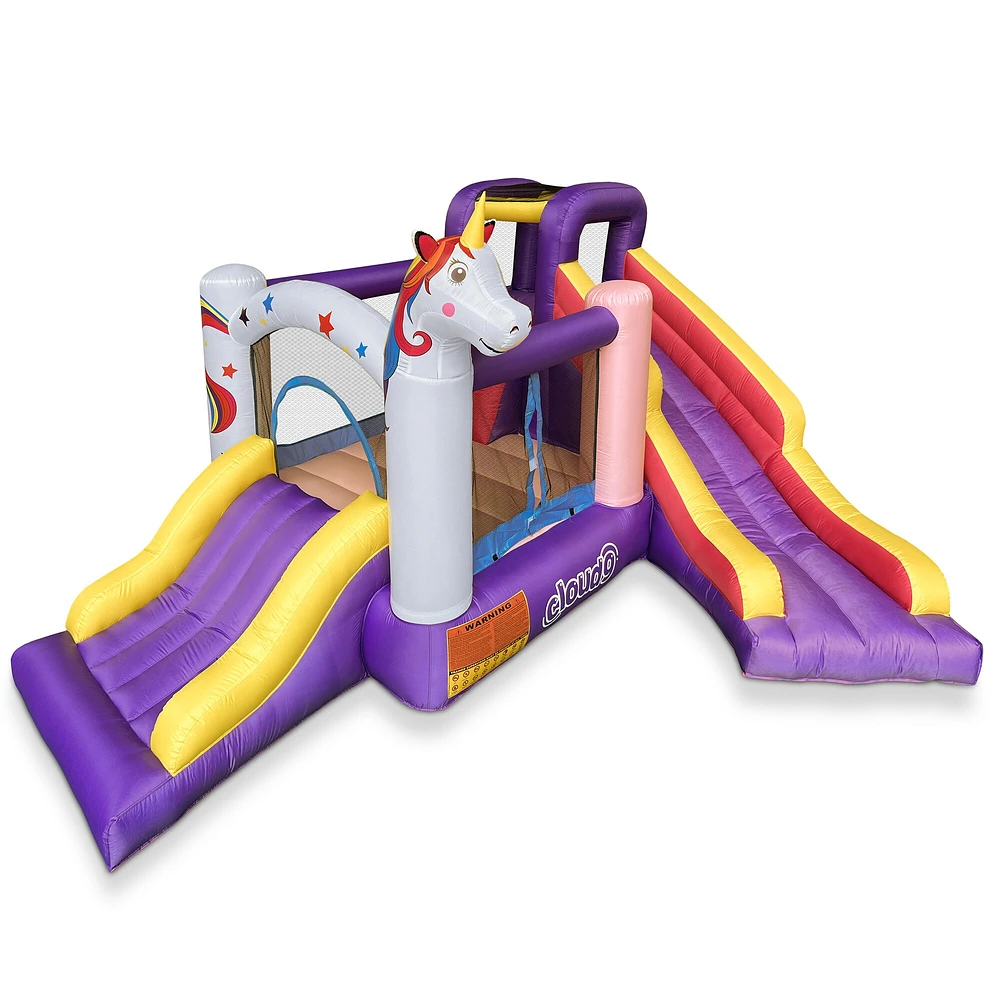 Cloud 9 Inflatable Unicorn Bounce House with Blower, Bouncer for Kids with Two Slides and Large Jumping Area