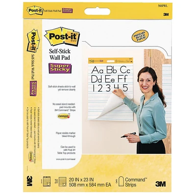 Post It® Self Stick Primary Ruled Wall Pad, 20" x 23" (Pack of 2)