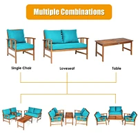 4 Pieces Wooden Patio Furniture Set Table Sofa Chair Cushioned Garden