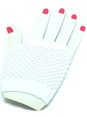 Adults  Neon White Fishnet Fingerless 80s Rock Costume Half Gloves