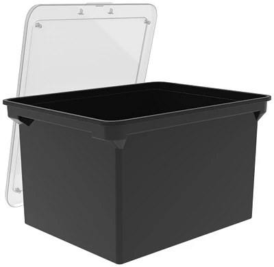 Storex Portable File Tote with Lid, Letter/Legal, 14 x 18 x 11-1/2 Inches, Black/Clear
