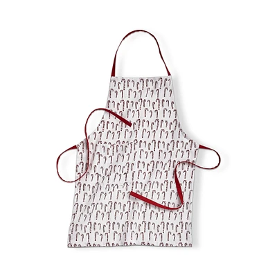 Candy Cane Print White Kids Bib Apron, Slide Through Ties, and 2 Pockets, One Size Fits Most, Machine Wash