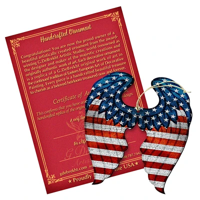Designocracy Set of 2 Patriotic USA Wings Wooden Ornaments 5.5"