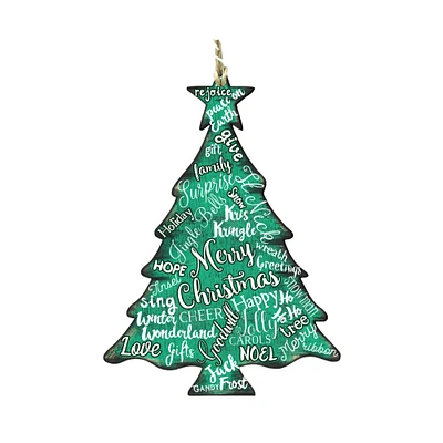 Designocracy Set of 2 "Merry Christmas" Tree Wooden Ornaments 5.5"