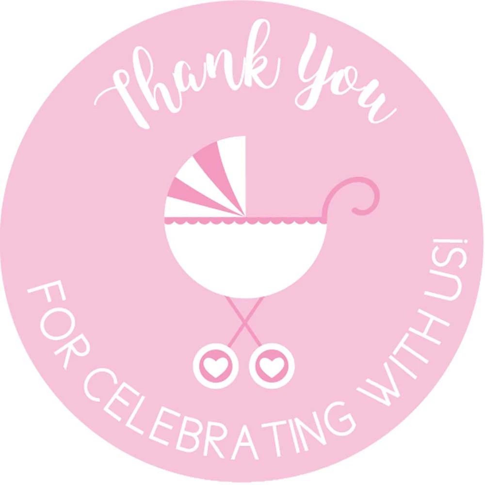 Stroller stickers thank you for celebrating with us girl baby shower favor 2R8pink