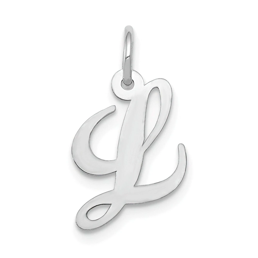 14K White Gold Small Fancy Script Initial L Charm Jewerly 16mm x 13mm