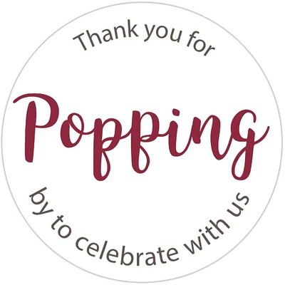 Burgundy popcorn favor stickers thank you for popping by to celebrate with us wedding favor label 2R14