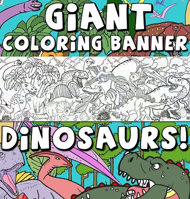 Dinosaur Coloring Page Banner - Jurassic Theme Jumbo Activity Page, 24x72 in, Birthday Party, Prehistoric Animals, Table Cloth, Table Runner