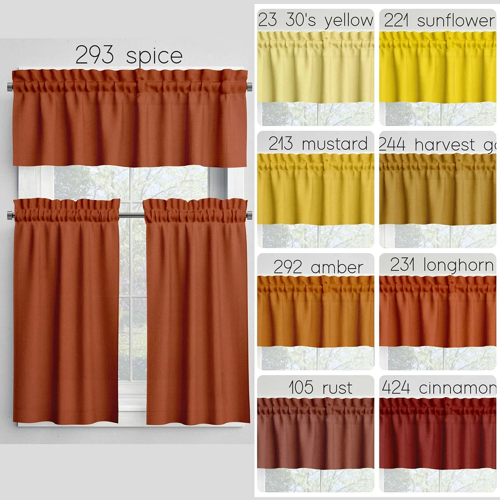 Solid Color Valances Cafe Curtains Mustard Yellow Orange Rust Panels USA Handmade Kitchen Bathroom Bedroom Cotton Window Treatments