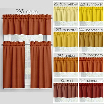 Solid Color Valances Cafe Curtains Mustard Yellow Orange Rust Panels USA Handmade Kitchen Bathroom Bedroom Cotton Window Treatments