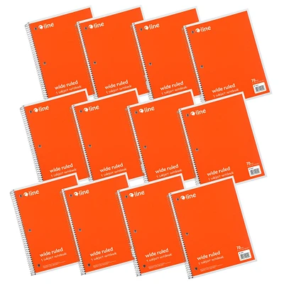 1-Subject Notebook, 70 Page, Wide Ruled, Orange, Pack of 12