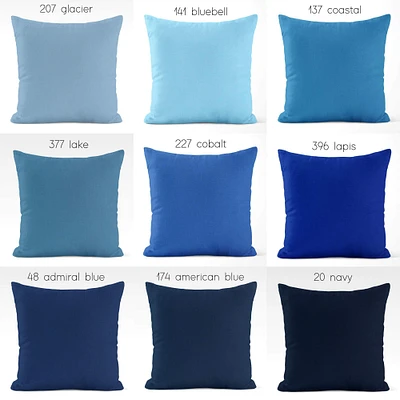 Solid Blue Pillow Covers USA Handmade Modern Contemporary Euro Sham Decorative Accent Pillows
