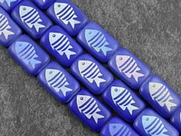 *6* 18x12mm Opaque Lapis Blue Laser Tattoo Fish Rectangle Beads