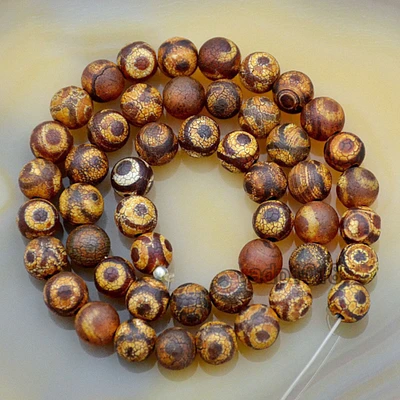 Frosted Matte Tibetan Mystical Old Agate Eye Round Beads