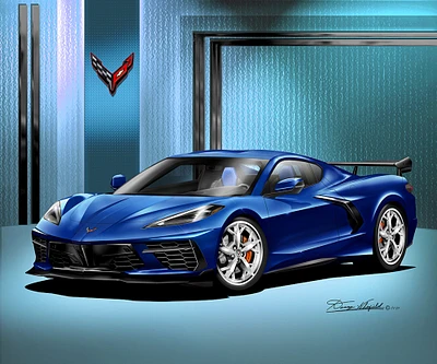 C8 Chevrolet Corvette Stingray Art Prints by Danny Whitfield |  ELKHART LAKE BLUE - SILVER QES  WHEELS | Car Enthusiast Wall Art