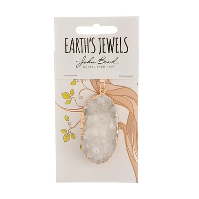 Earth's Jewel 50mm Druzy White Semi-Precious Oval Pendant