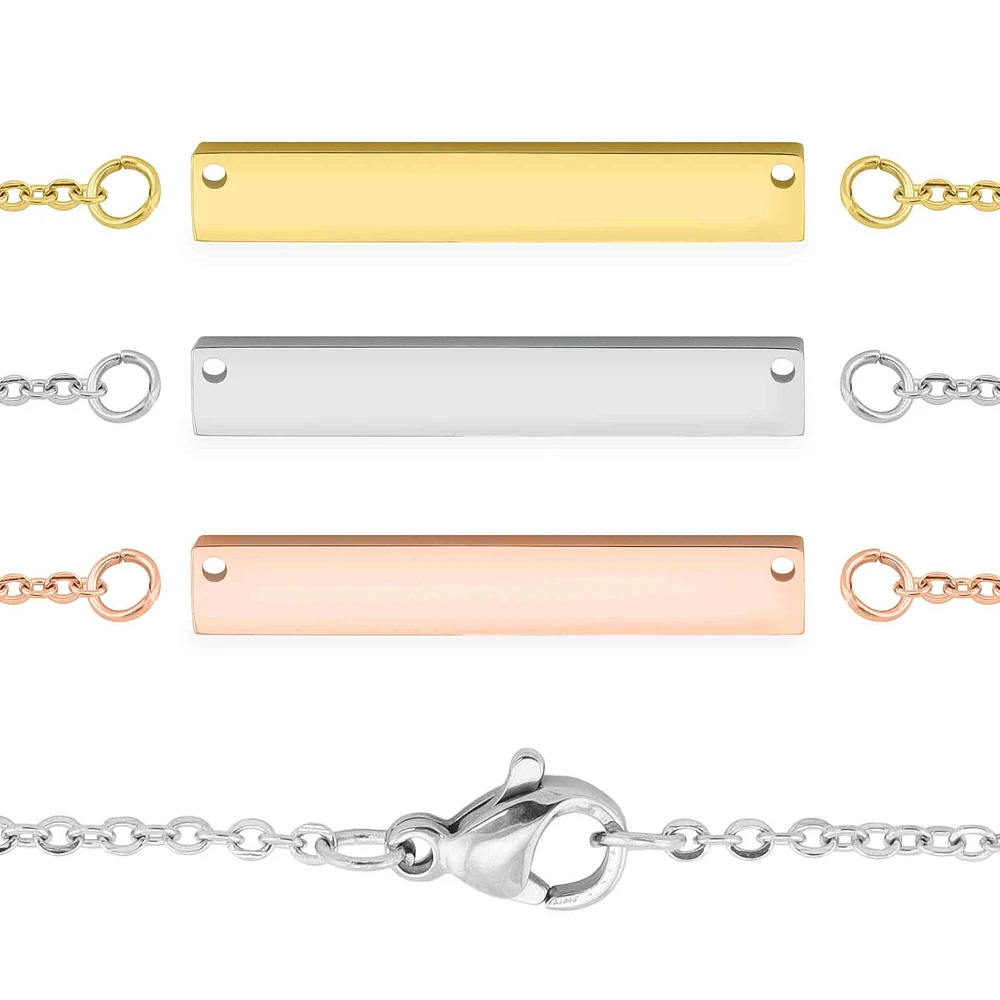 Blank Polished Bar Stainless Steel Necklace With Separated Chain