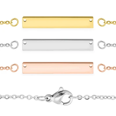 Blank Polished Bar Stainless Steel Necklace With Separated Chain