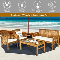 Costway 8 PCS Outdoor Acacia Wood Sofa Furniture Set Cushioned Chair Coffee Table Garden