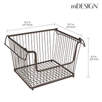 mDesign Stackable Storage Basket with Handles, 6 Pack