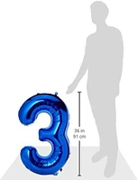 Blue Number 3 Shaped Foil Balloons - 34" (Pack Of 5) - Premium Quality Party Decorations For Birthdays, Anniversaries & Special Celebrations