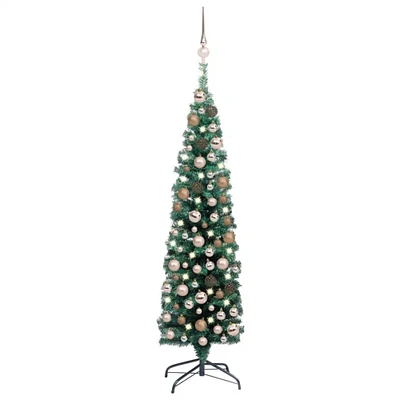 Slim Green Christmas Tree with LEDs and Balls