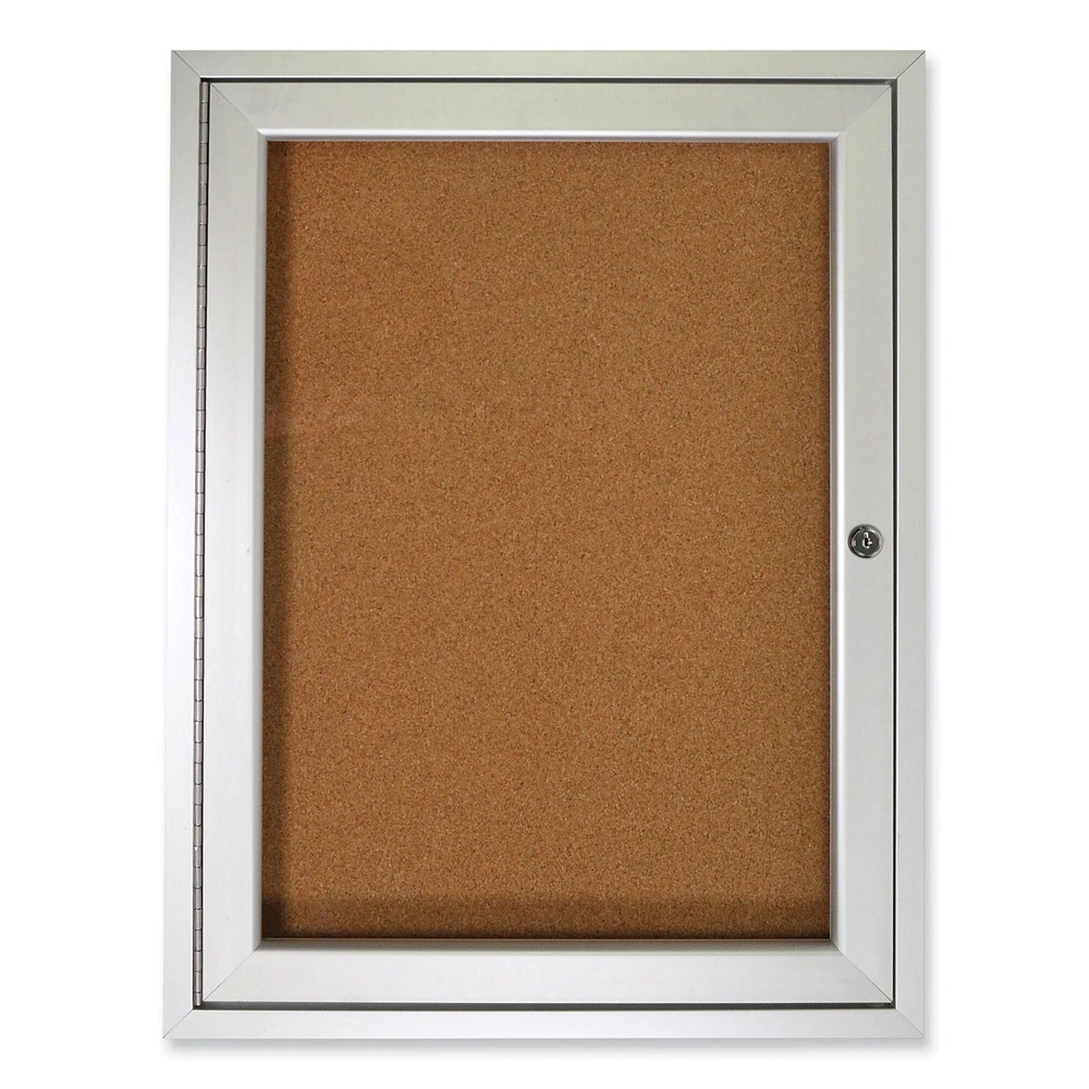 Ghent MFG Door Enclosed Natural Cork Bulletin Board with Satin Aluminum Frame, x 36