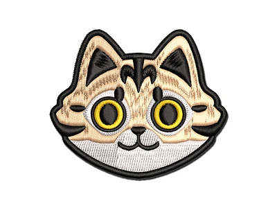 Fluffy Striped Tabby Cat Head Multi-Color Embroidered Iron-On Patch Applique