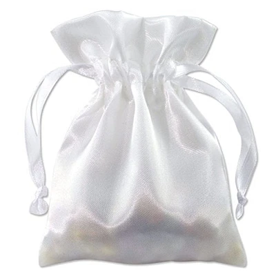 Satin Jewelry Pouch 4x5 White - Drawstring Gift Bags