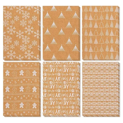 36 Pack Kraft Christmas Greeting Cards with Envelopes Bulk Box Set, 6 Winter Holiday Designs (4x6 In)