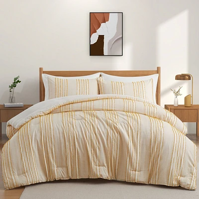 Peace Nest Premium 3 Piece Soft Microfiber Clipped All Season Comforter Set - Cozy Bedding Ensemble