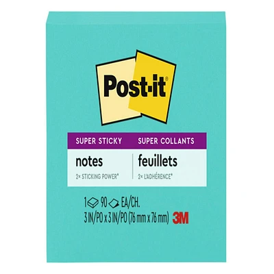 Post-It Super Sticky Notes, 3 in X 3 In, Aqua Blue, 1 Pad