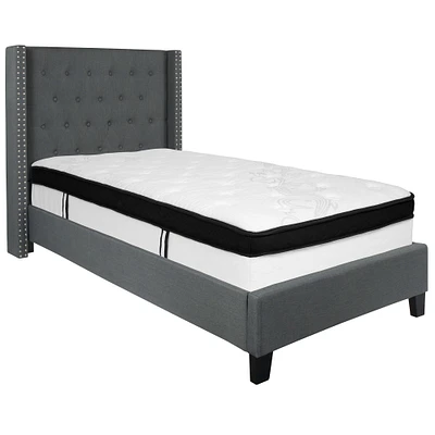 Emma and Oliver Tufted Platform Bed with Accent Nail Sides/Memory Foam Pocket Spring Mattress
