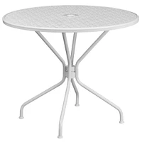 Emma and Oliver Commercial 35.25" Round Metal Garden Patio Table Set w/ 4 Round Back Chairs