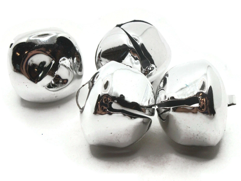 4 30mm Shiny Silver Jingle Bells Christmas Sleigh Bell Charms