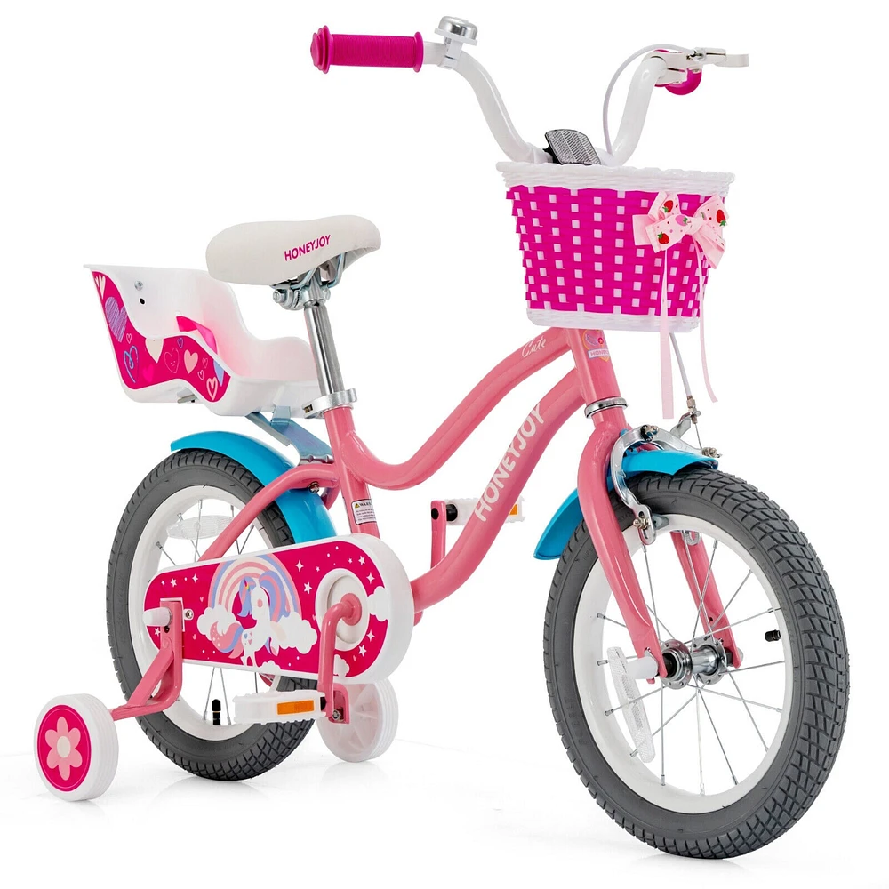 Kids Bicycle with Training Wheels and Basket for Boys and Girls Age 3-9 Years