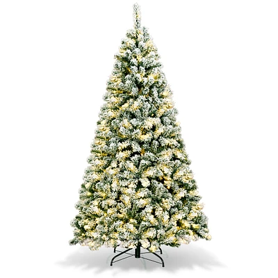 6Ft Pre-Lit Premium Snow Flocked Hinged Artificial Christmas Tree w/ 250 Lights